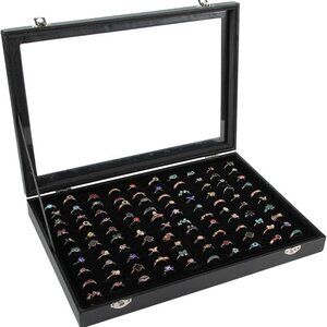 Ring Display Case Organizer Box with Transparent Lid, Ring Holder Showcase For S